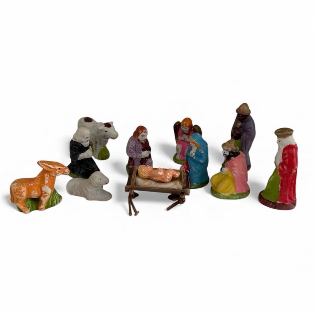 Vintage 1950s Japan Nativity Scene Mini Hand Painted Ceramic